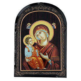 Russische Pappmaché Malerei Madonna Odigitria mit Engeln, 18x14 cm