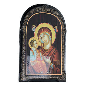 Russische Pappmaché Malerei Madonna Odigitria mit Engeln, 18x14 cm