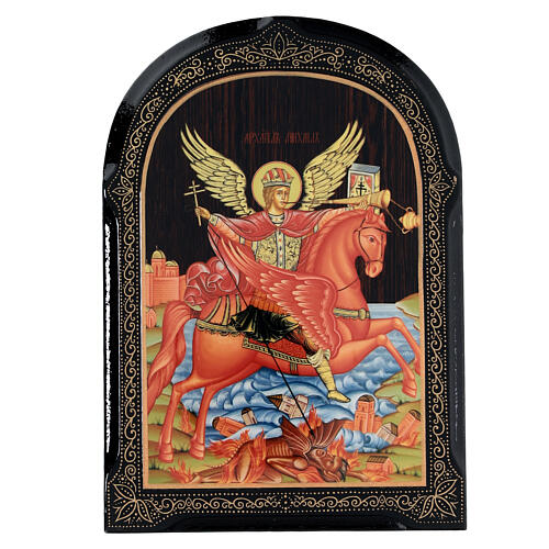 Ícone russo São Miguel Arcanjo papel machê 18x14 cm 1