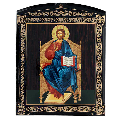 Russischer thronender Christus aus Pappmaché, 25x20 cm 1