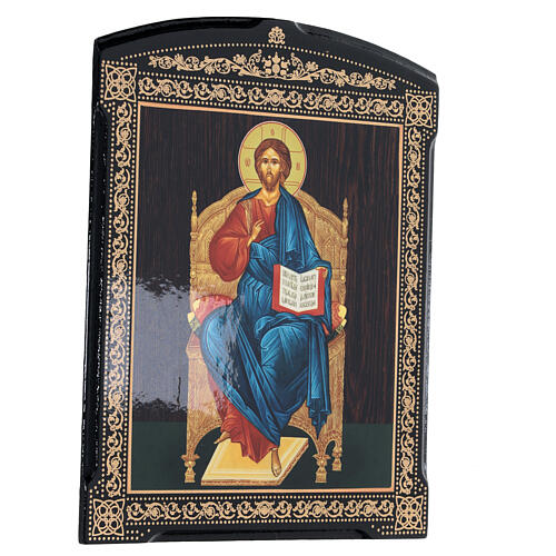 Tableau russe Christ sur le trône papier mâché 25x20 cm 3