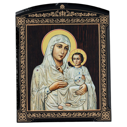 Papel maché ruso Virgen Ierusalimskaya blanca 25x20 cm 1