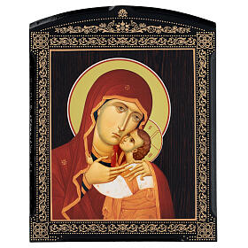 Russian papier maché with the Kasperovskaya Mother of God 10x8 in