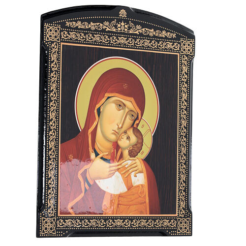 Tableau russe Mère de Dieu Kasperovskaja papier mâché 25x20 cm 3