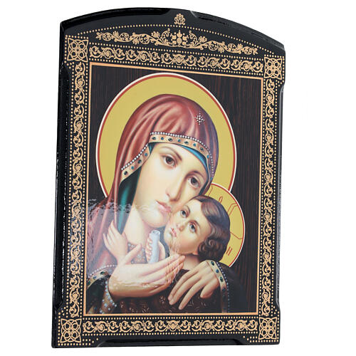 Russian papier maché with the Korzunskaya Mother of God 10x8 in 3