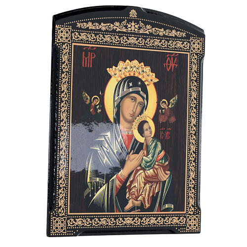 Papier mâché russe Notre-Dame du Perpétuel Secours style byzantin 25x20 cm 3
