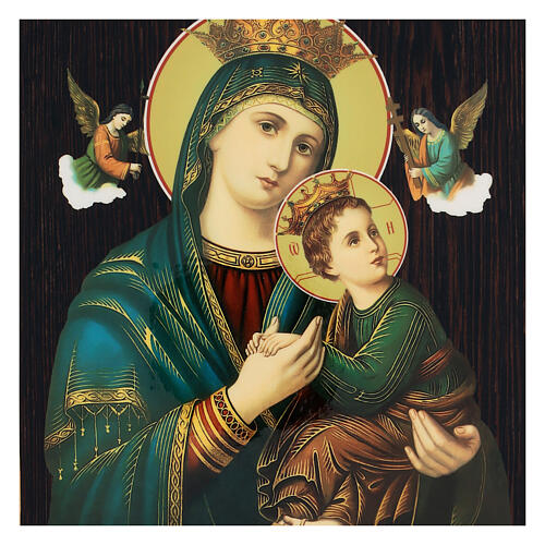 Russische Lackkunst, Ikone, Unsere Liebe Frau von der immerwährenden Hilfe, Madonna mit aquamaringrünem Mantel,  25x20 cm 2