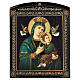 Russische Lackkunst, Ikone, Unsere Liebe Frau von der immerwährenden Hilfe, Madonna mit aquamaringrünem Mantel,  25x20 cm s1