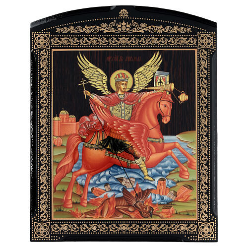 Russian papier maché with St. Michael the Archangel 10x8 in 1
