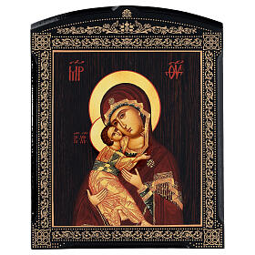 Russische Lackkunst, Ikone, Gottesmutter von Wladimir, 25x20 cm