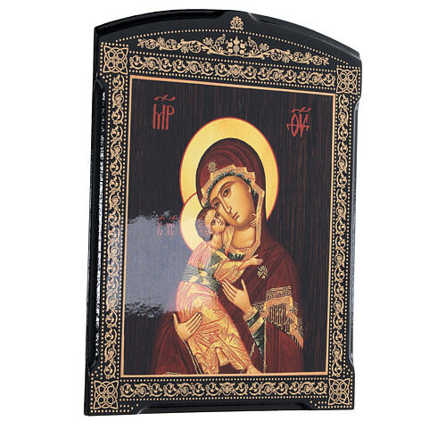 Russische Lackkunst, Ikone, Gottesmutter von Wladimir, 25x20 cm 3
