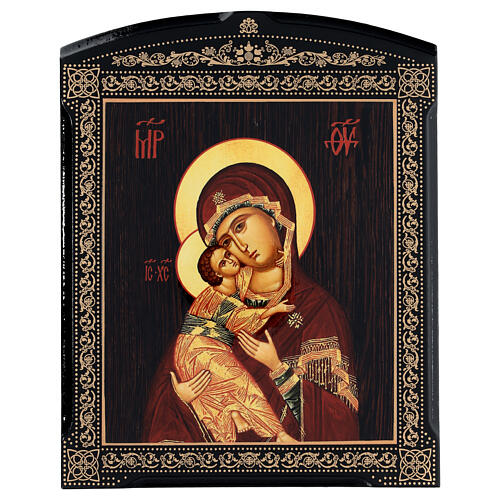 Russian icon Vladimirskaya Mother of God paper mache 25x20 cm 1