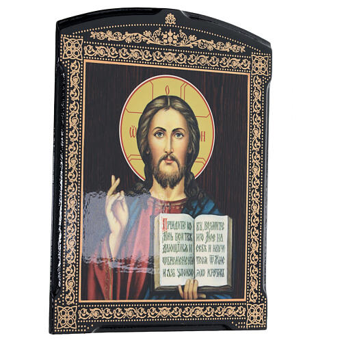 Ícone papel machê russo Cristo Pantocrator Ortodoxo 25x20 cm 3