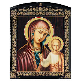 Russian papier maché icon of the Gruzinskaya Mother of God 10x8 in