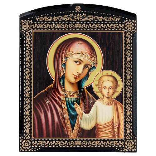 Russian papier maché icon of the Gruzinskaya Mother of God 10x8 in 1