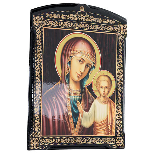 Russian papier maché icon of the Gruzinskaya Mother of God 10x8 in 3