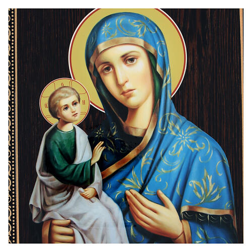 Ícone papel machê russo Nossa Senhora de Jerusalém roupa azul 25x20 cm 2