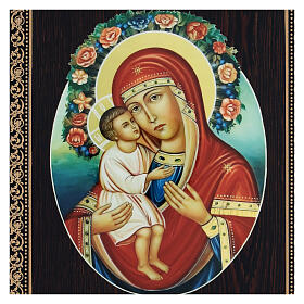 Russian papier maché icon of the Jirovitskaya Mother of God 10x8 in