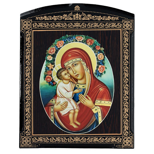 Russian papier maché icon of the Jirovitskaya Mother of God 10x8 in 1