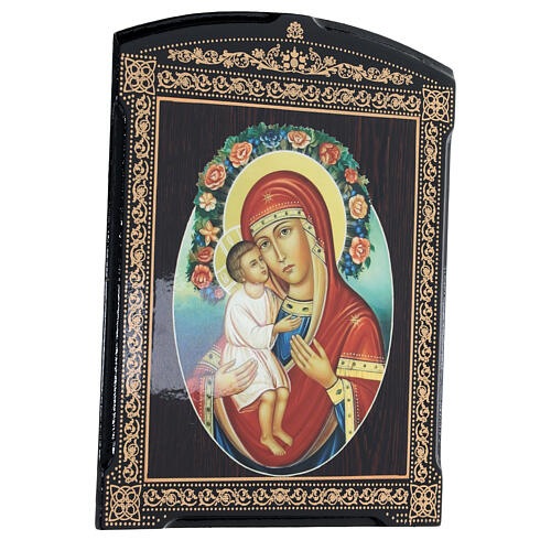 Russian papier maché icon of the Jirovitskaya Mother of God 10x8 in 3