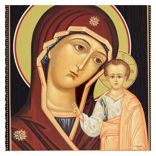 Russian papier maché icon of the Mother-of-God of Kazan, red and orange, 10x8 in 2