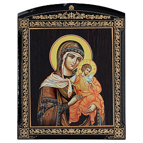 Russian papier maché icon of the Theotokos of Konev, brown, 10x8 in