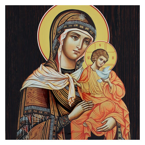 Russian papier maché icon of the Theotokos of Konev, brown, 10x8 in 2