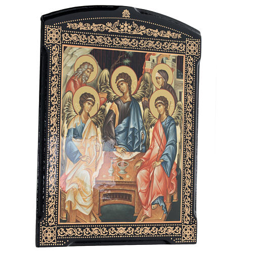 Russische Lackkunst, Ikone, Heilige Dreifaltigkeit, 25x20 cm 3