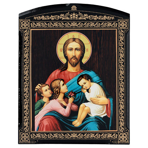 Russische Lackkunst, Ikone, Segnung der Kinder, 25x20 cm 1