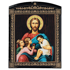 Russian lacquer icon Christ Blessing the Children 25x20 cm