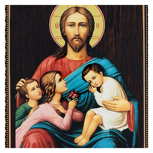 Russian lacquer icon Christ Blessing the Children 25x20 cm 2