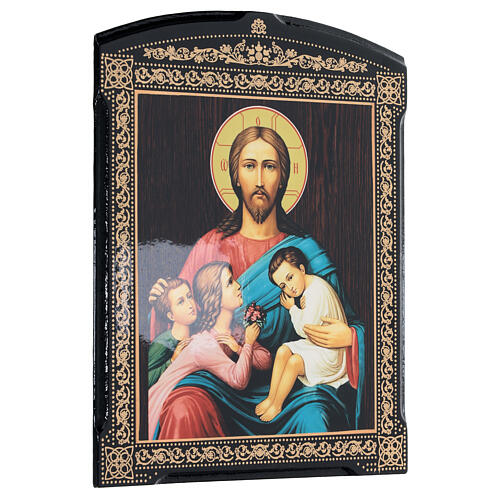 Russian lacquer icon Christ Blessing the Children 25x20 cm 3