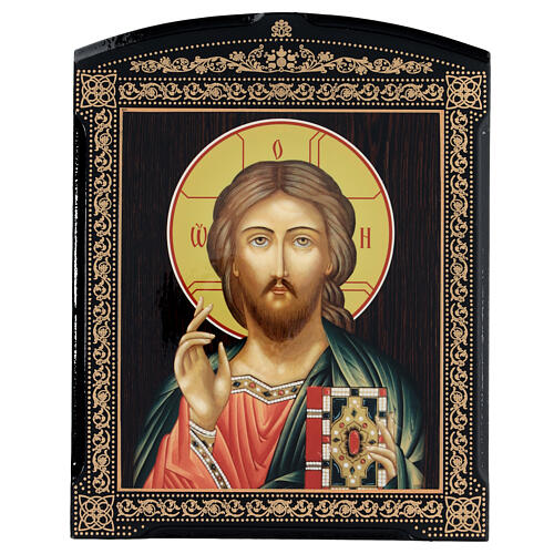 Russian lacquer icon Christ Pantocrator closed book 25x20 cm 1