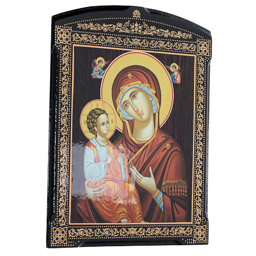Laque papier mâché russe Mère de Dieu de Jérusalem robe rouge 25x20 cm 3