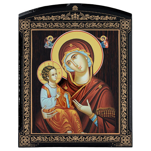 Russian lacquer red Ierusalimskaya Madonna 25x20 cm 1