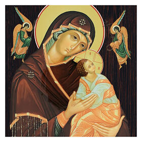 Russian print on papier maché, Our Lady of Perpetual Help, brown dress, 10x8 in