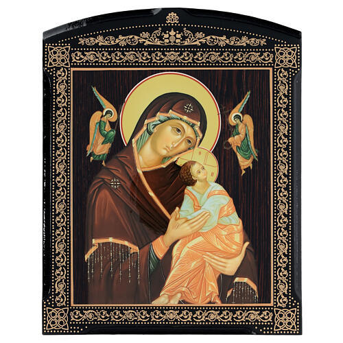 Russian print on papier maché, Our Lady of Perpetual Help, brown dress, 10x8 in 1