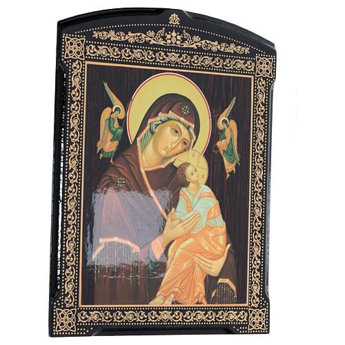 Russian print on papier maché, Our Lady of Perpetual Help, brown dress, 10x8 in 3