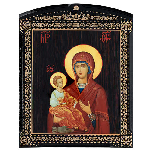 Russische Lackkunst, Ikone, Gottesmutter mit drei Händen, 25x20 cm 1