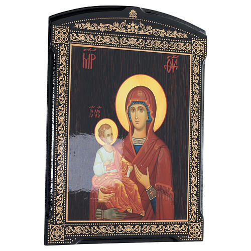 Russische Lackkunst, Ikone, Gottesmutter mit drei Händen, 25x20 cm 3