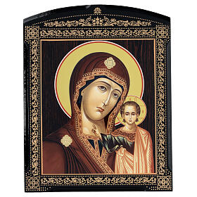 Russian icon Our Lady of Kazan brown lacquer 25x20 cm