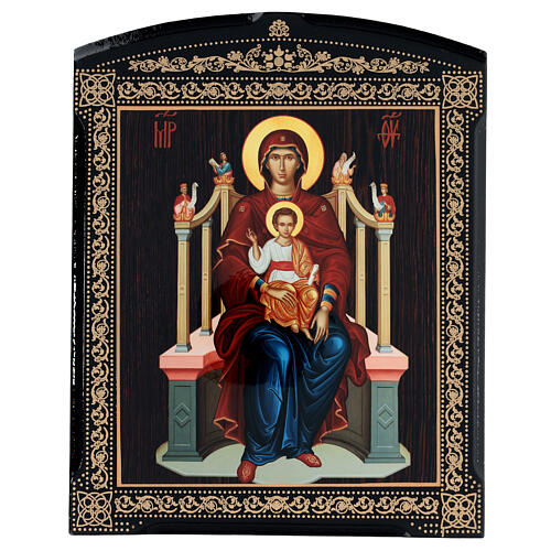 Russian lacquer of the Enthroned Madonna, 10x8 in 1