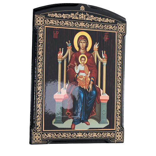 Papier mâché impression russe Mère de Dieu sur le trône 25x20 cm 3