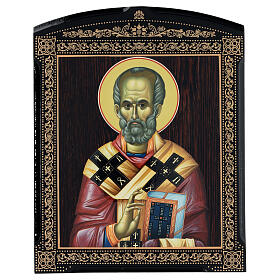 St Nicholas icon Russian lacquer 25x20 cm