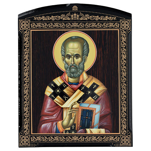 St Nicholas icon Russian lacquer 25x20 cm 1