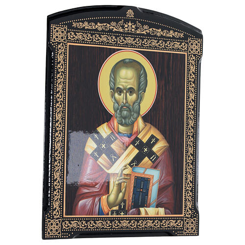 St Nicholas icon Russian lacquer 25x20 cm 3