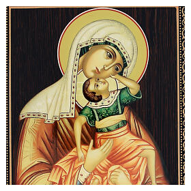 Russische Lackkunst, Ikone, Gottesmutter von Vzygranie Mladenza, 25x20 cm