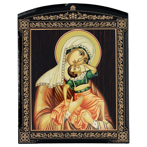 Russian lacquer of the Theotokos Vzygranie Mladenza, 10x8 in 1
