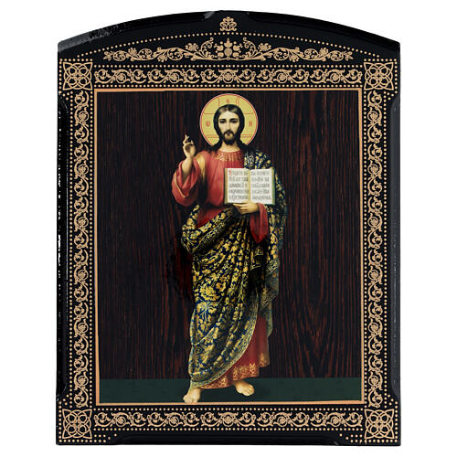 Russische Lackkunst, Ikone, Christus Pantokrator, 25x20 cm 1