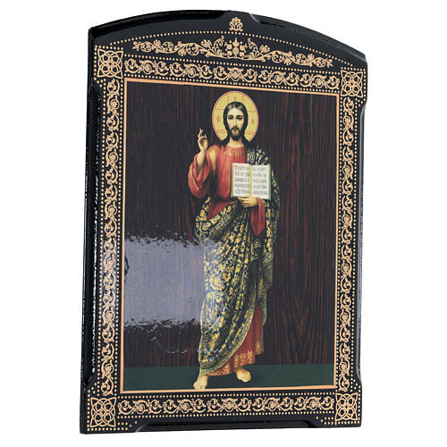 Russische Lackkunst, Ikone, Christus Pantokrator, 25x20 cm 3